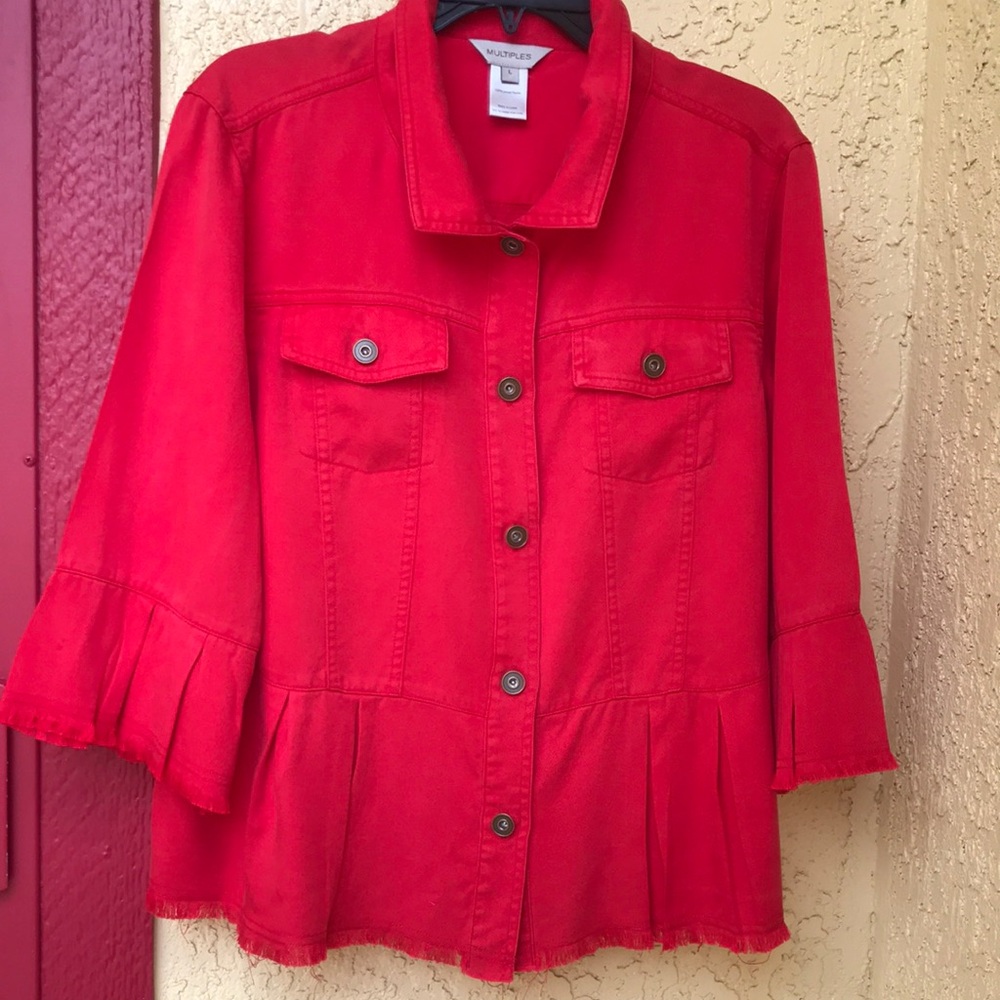 Multiples  Red Peplum Button-Front Jacket